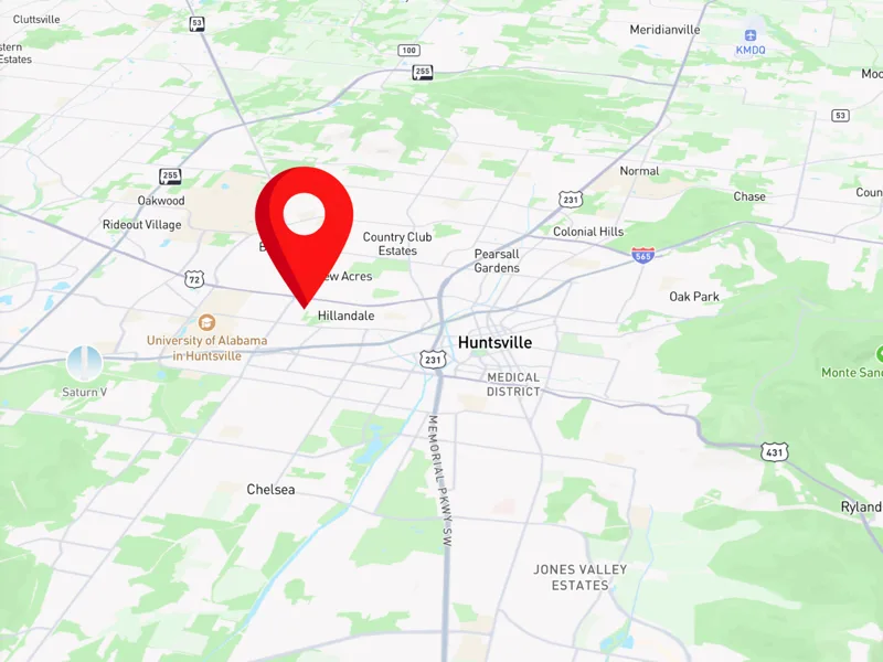 Map of central Huntsville showing the area of Mamre House